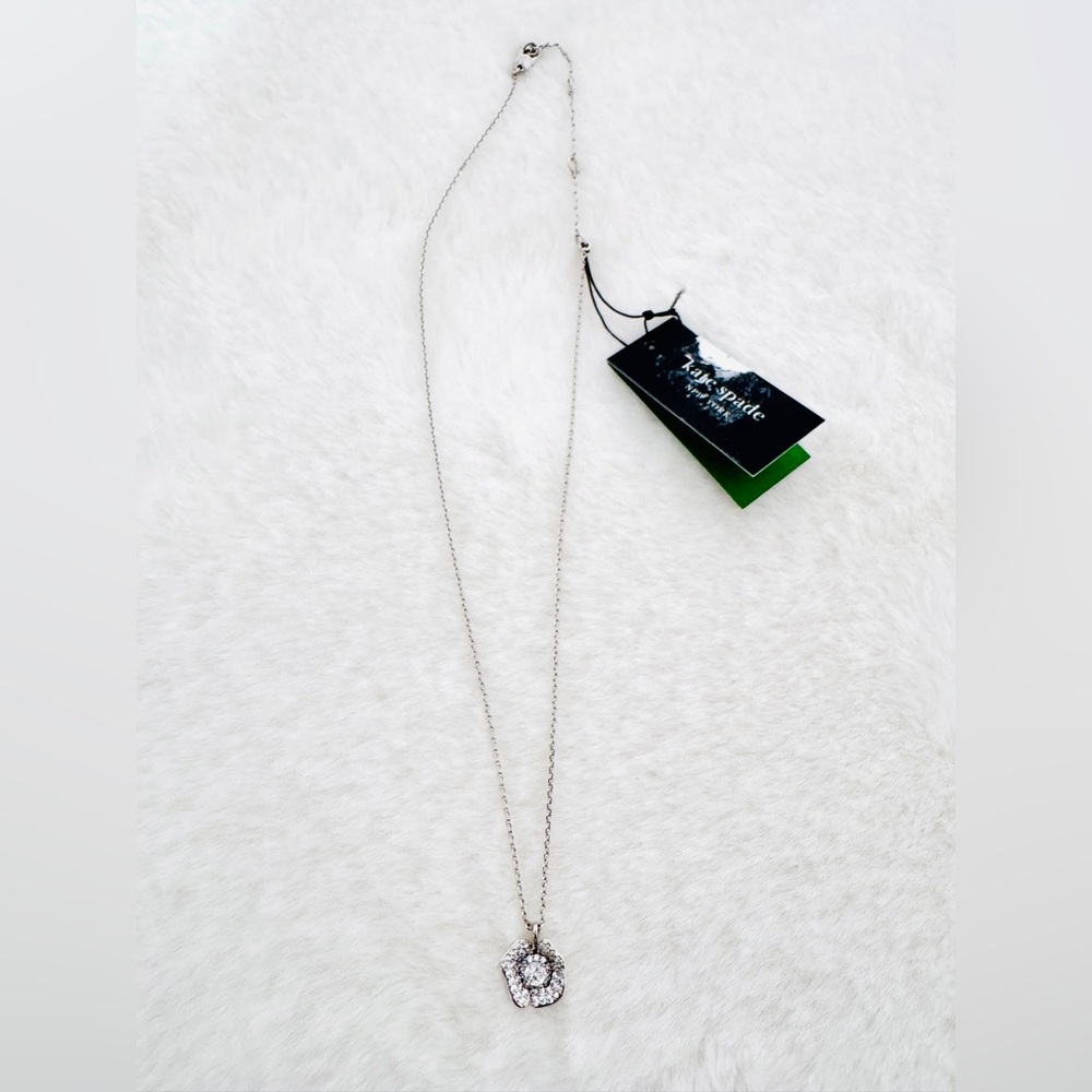 Kate Spade Silver Cubic Zirconia Poppy Pendant Necklace - NWT - Picture 4 of 10
